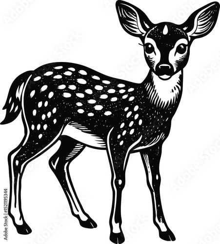 Fawn silhouette with spotted coat and slim body for forest, wildlife and deer illustration