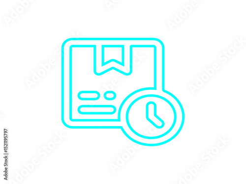 The image is a blue neon-style vector icon that represents scheduled delivery or timely shipping.