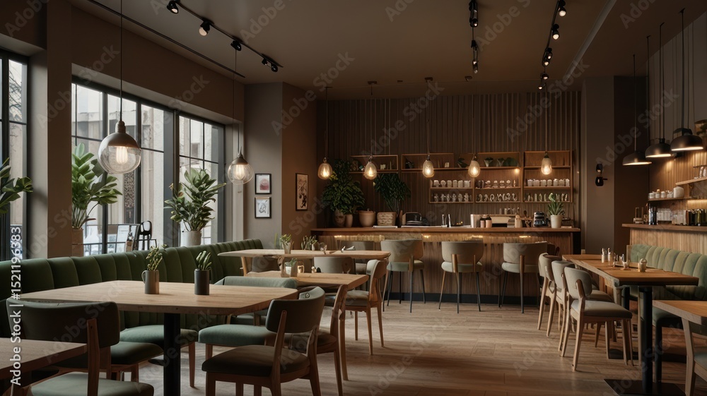 Obraz premium Cozy cafe interior with natural light