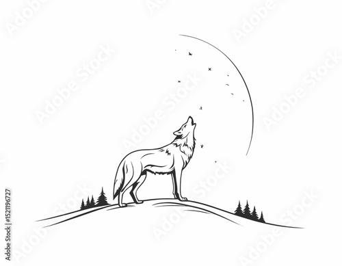 Curious Fox Silhouette Gazing with Intrigue in Sleek Line Art Form