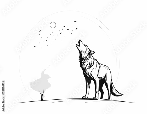 Curious Fox Silhouette Gazing with Intrigue in Sleek Line Art Form