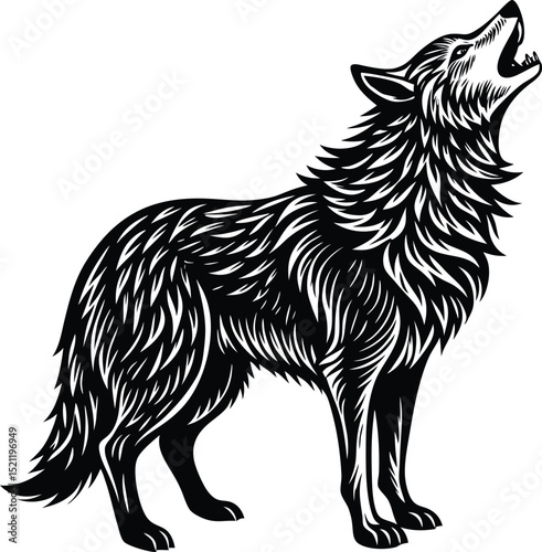 Wolf silhouette howling with detailed forest themes, and animal vector