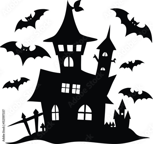 Halloween Silhouette EPS – Haunted House, Jack-o'-Lanterns, Bats & Spooky Art