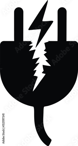 Broken Electrical Plug with Lightning Bolt Symbolizing Power Outage or Danger