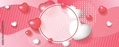 Valentine's Day Sale Banner with Heart Balloons and Abstract Background