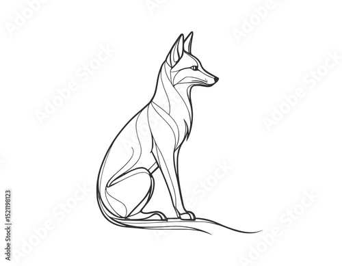 Curious Fox Silhouette Gazing with Intrigue in Sleek Line Art Form