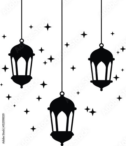 Ornate Hanging Lantern Silhouette with Stars for Festive Decor
