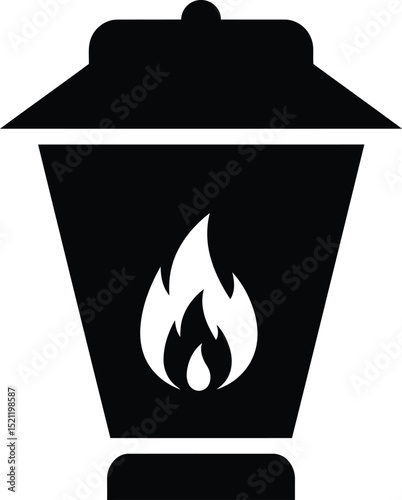 minimalist black sky lantern with white flame simple elegant icon