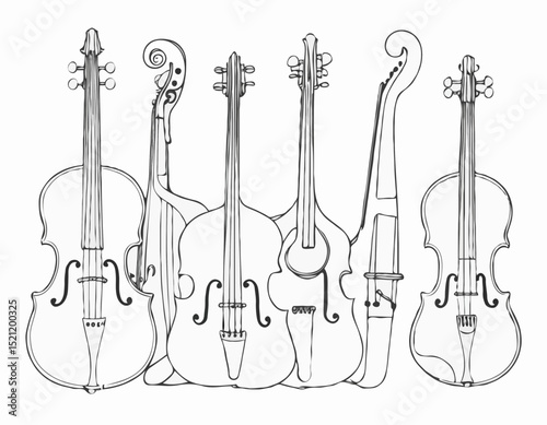 Melodic Elegance: Collection of Delicately Drawn Musical Instrument Outlines