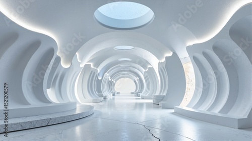  Futuristic White Tunnel with Curved Architecture and Soft Lighting