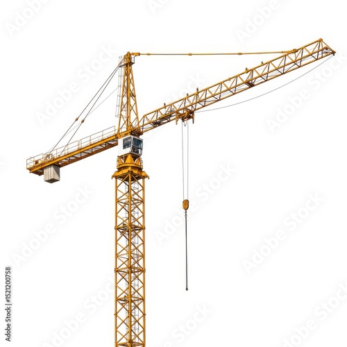 Yellow construction crane isolated on white background