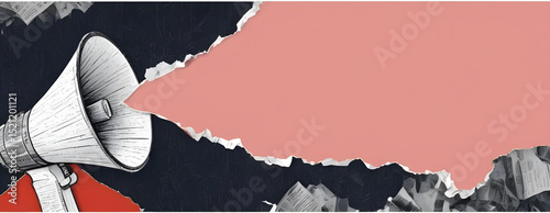 vector illustration of a megaphone and paper frame cutting paper art