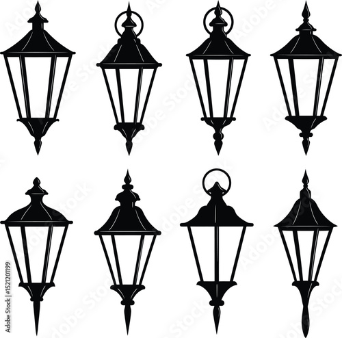 Vintage Style Lantern Silhouettes for Chinese Festival and Holiday Designs