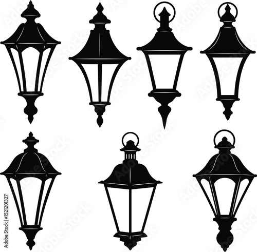 Ornate Traditional Lantern Silhouettes for Classic Cultural Design Themes