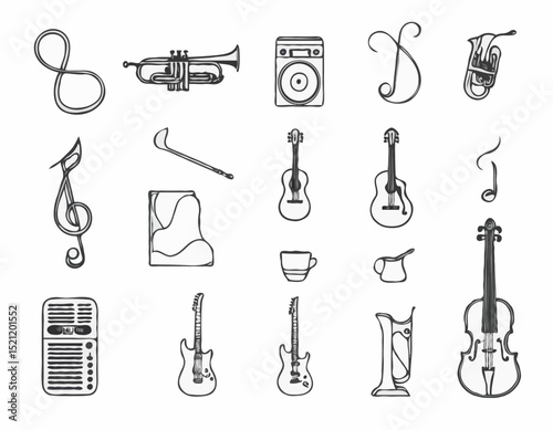 Symphonic Whispers: Expressive Outlines of Iconic Music Tools and Objects