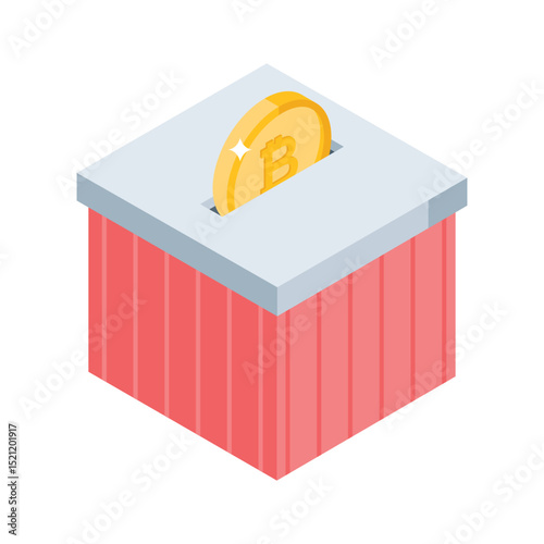 Take a glance at this isometric style bitcoin box icon
