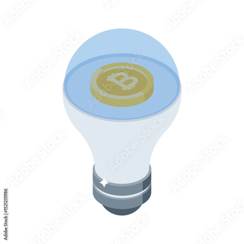 An informative isometric icon showing bitcoin idea concept