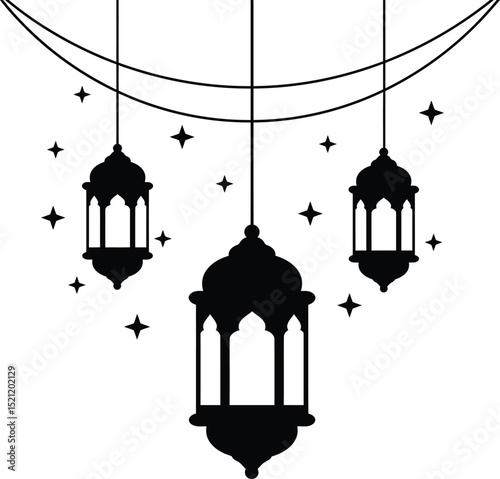 vector illustration of a lantern and star for decorative design