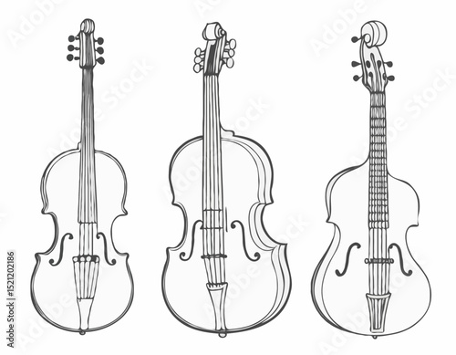 Mellow Tunes: Elegant Line Drawings Showcasing the Essence of Instruments