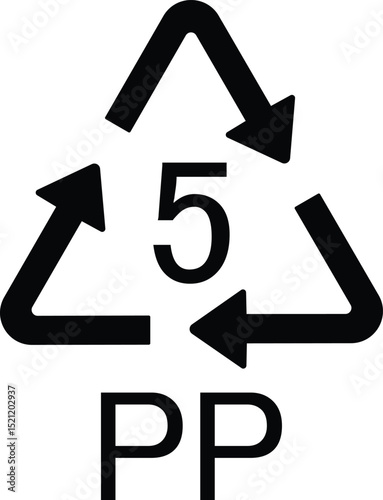 Plastic recycling symbol PP 5 , Plastic recycling code PP 5 ,  black design in trendy style. isolated on white background. industrial. vector illustration 
