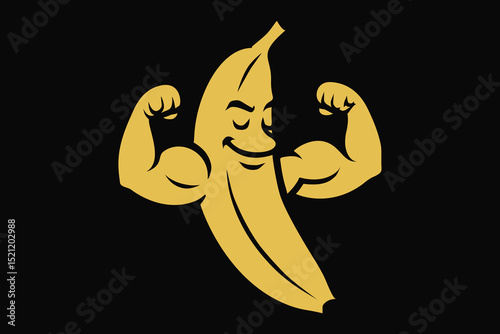 Vector illustration of muscular cartoon banana flexing arms representing strength and energy