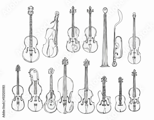 Orchestral Magic: Intriguing Line Art Depicting the Soul of Various Instruments