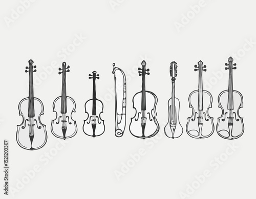 Orchestral Magic: Intriguing Line Art Depicting the Soul of Various Instruments