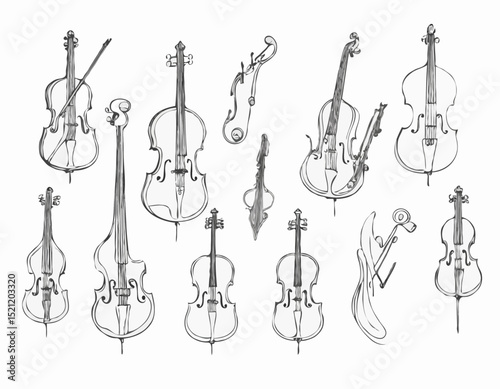 Orchestral Magic: Intriguing Line Art Depicting the Soul of Various Instruments
