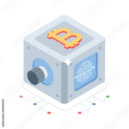 A well designed isometric icon showing fingerprint security system