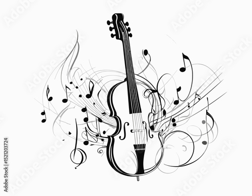 Melodic Fusion: Abstract Musical Instrument Outlines in Vibrant Composition