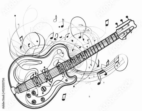 Melodic Fusion: Abstract Musical Instrument Outlines in Vibrant Composition