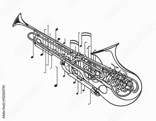 Melodic Fusion: Abstract Musical Instrument Outlines in Vibrant Composition