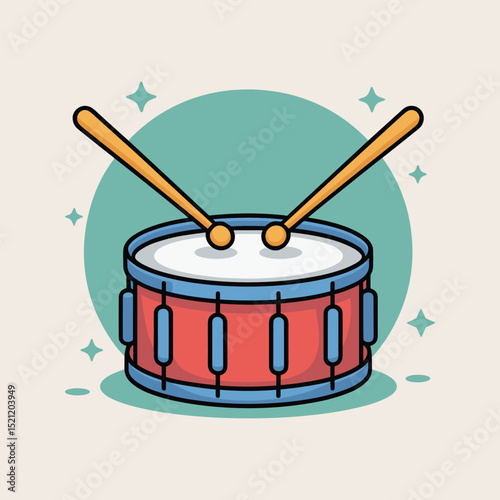 Cartoon drum set with sticks isolated on white background