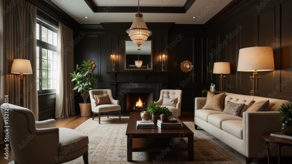 Fototapeta premium Luxurious dark living room