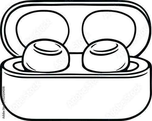 Wireless Earbuds in Charging Case Symbol Set Featuring a Compact Open-Lid Design with Seated Earbuds—Representing Portable Audio, Technology, and Convenience