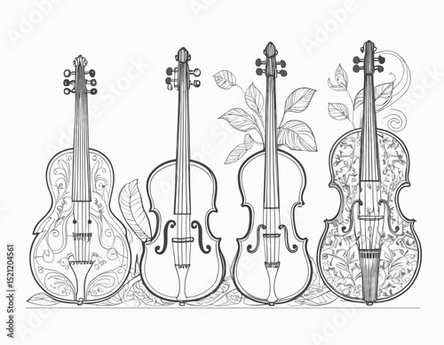 Rhythmic Elegance: Detailed Line Art of Folk Instruments in Cultural Tapestry