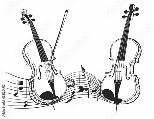 Harmonious Duet: Graceful Silhouettes of Piano Keys and Violin Strings