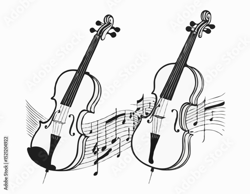 Harmonious Duet: Graceful Silhouettes of Piano Keys and Violin Strings