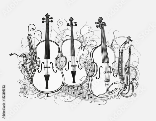 Symphony of Creativity: Intricate Outlines of Diverse Musical Instruments
