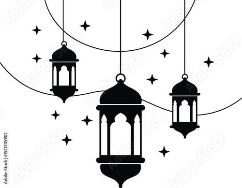 vector illustration of a lantern with star on decorative style