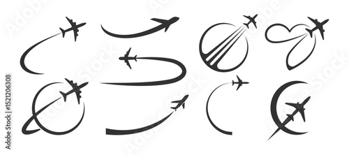 Airplane travel Logo. Travel, tourism agency logo design, icons and symbol. Silhouette of flying plane. Template for logo, emblem on Transparent Background.