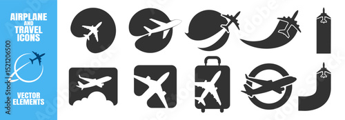Airplane travel Logo. Travel, tourism agency logo design, icons and symbol. Silhouette of flying plane. Template for logo, emblem on Transparent Background.