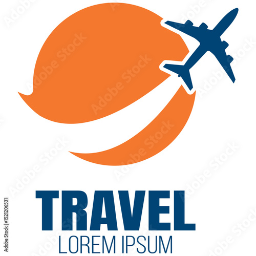 Airplane Travel Logo Icon. Modern Flight, Pin, Globe and Route Symbol on Transparent Background.