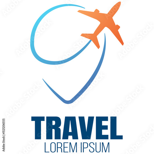 Airplane Travel Logo Icon. Modern Flight, Pin, Globe and Route Symbol on Transparent Background.