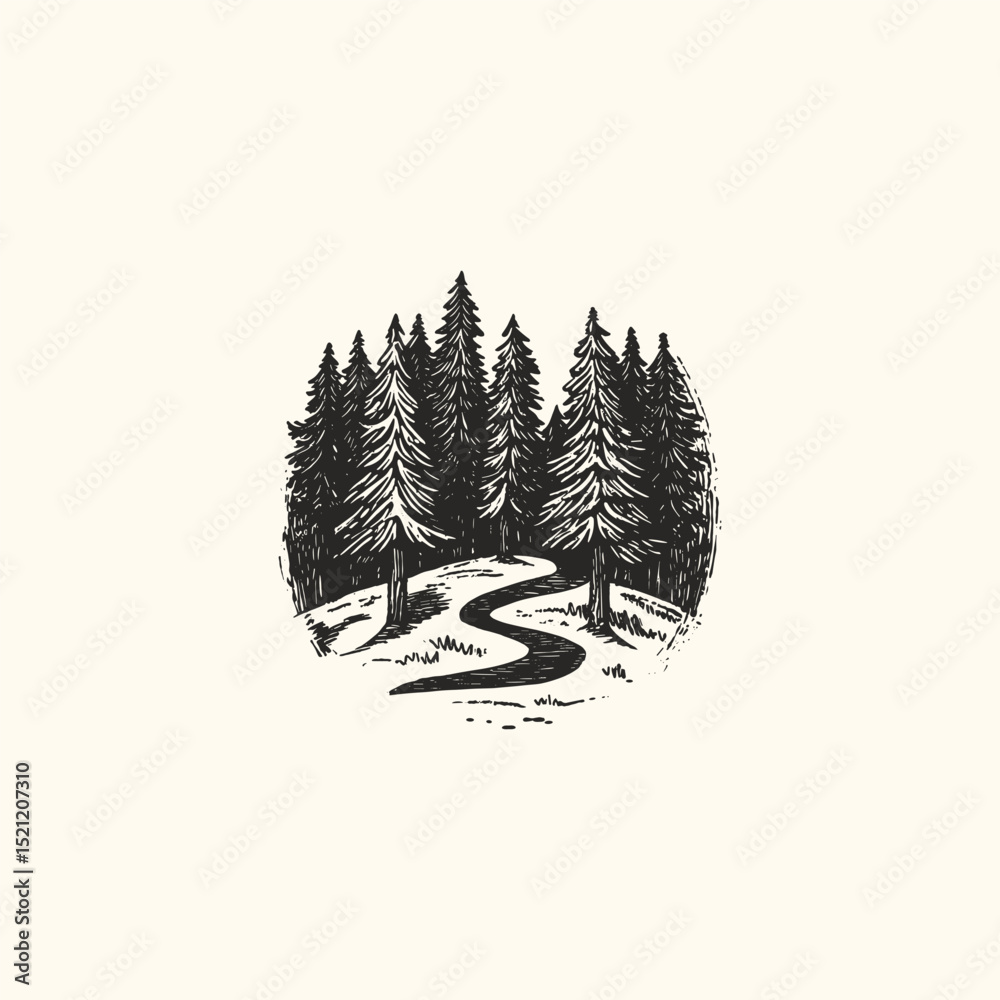 Obraz premium small path in the middle of the forest design vector template illustration