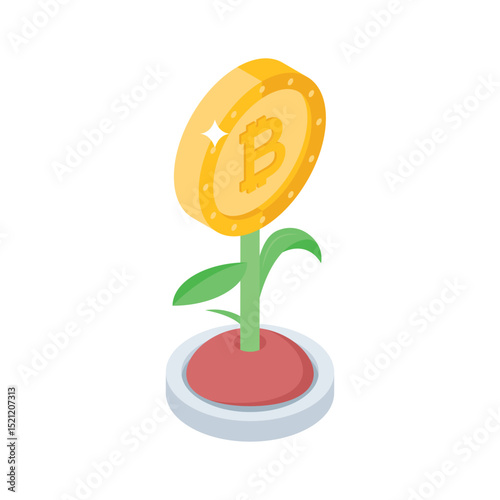 Check this isometric style icon of bitcoin plant growth