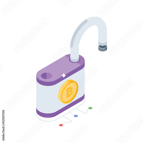 Here is an isometric style icon of bitcoin lock feature