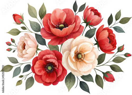 Red Flower Bouquet, Transparent Cutout, Elegant Design Element