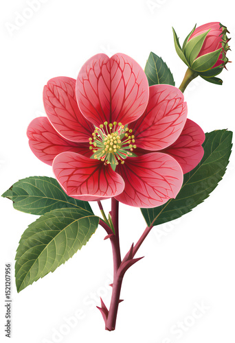 Red Flower with Transparent Background, Elegant Design Element