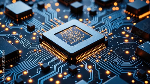 Advanced Microchip on Illuminated Circuit Board

